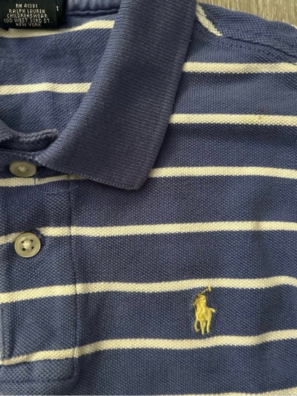 Boys Ralph Lauren Blue And White Striped Collard Golf Polo Shirt Size 5 - Picture 2 of 3